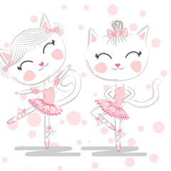 Obraz na płótnie Canvas Hand Drawn Cute Cat, ballerina illustration, children print