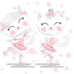 Hand Drawn Cute Cat, ballerina illustration, children print
