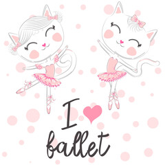 i love ballet. dancing kitten girl in ballet dress, pointe shoes,
