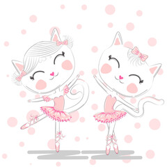 Hand Drawn Cute Cat, ballerina illustration, children print