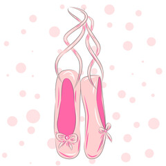 Illustration of a pair of well-worn ballet pointes shoes