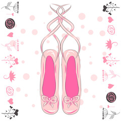 Illustration of a pair of well-worn ballet pointes shoes