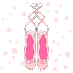 Illustration of a pair of well-worn ballet pointes shoes