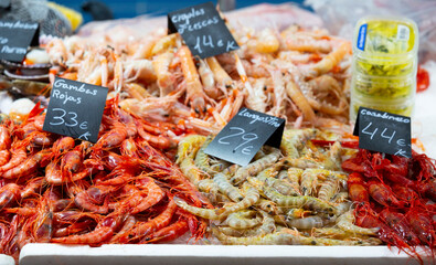 fresh prawns in the market
