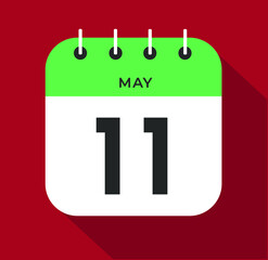 May day 11. Number eleven on a white paper with green color border on a red background vector.