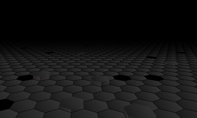 Dark perspective hexagon background.