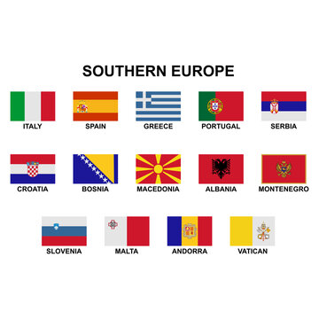 the flags of the countries in the Southern Europe icon set vector sign symbol