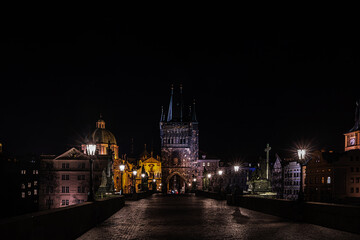 Fototapeta na wymiar Charles Bridge in Prague is a famous Czech monument, night photo without people