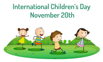 International Children’s Day Happy Kids Enjoying Playing Running Outdoor illustration