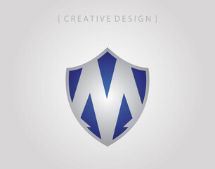 Modern letter M shield protection logo icon design template element.