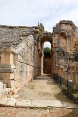 view to the ruins of ancient roman theatre amphitheatre of Myra near Demre, Turkey