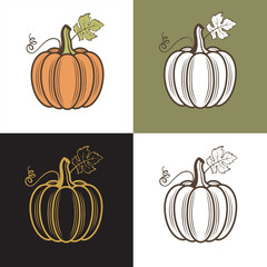 collection of vegetable pumpkins with green leaves isolated