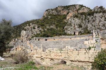 archaeological site of Myra in Turkey plundered ancient lycian tombs and ruins of roman theatre