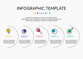 Business Infographic Template. Minimalistic Vector Design with Icons, Text and 5 Options or Steps. Blank Space for Content, Business, Infographic, Diagram, Flowchart, Process, Diagram.