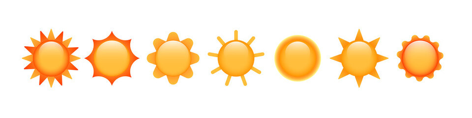 Vector sun set. Beautiful voluminous suns isolated on a white background.