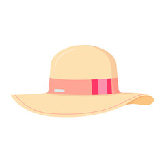 Women's summer beach hat. Stock illustration isolated on white background. Vector illustration in a realistic style.