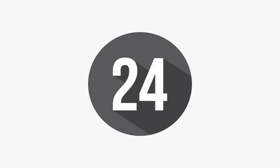 24 number with shadow isolated on white background.