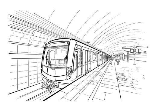 Hand drawn sketch of subway station illustration