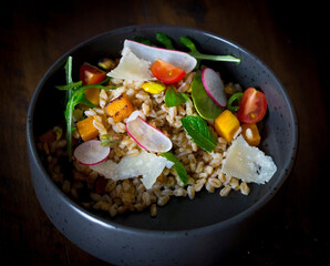 healthy bowl with grains and veggies