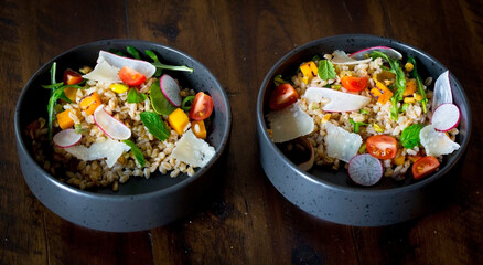 healthy bowl with grains and veggies