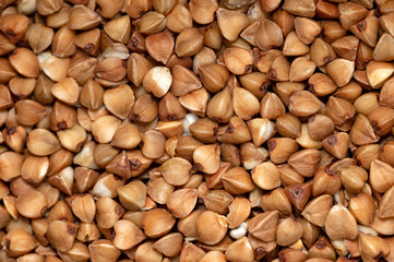 Background, texture, the rump. Buckwheat. Roasted buckwheat. Useful properties of buckwheat. Garnish. Ingredient, product, cook. Brown. Agribusiness, crop, organic farming. Dietary product.