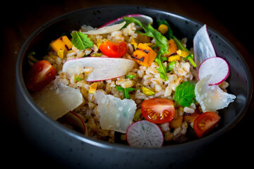 healthy bowl with grains and veggies