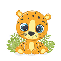 Cute little leopard. Cartoon vector illustration.