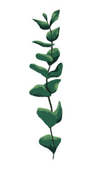 Eucalyptus branch. Colored tropical plant drawing. Hand drawn vector illustration. Botanical clipart isolated on white. Single element for design, postcard, print, decoration, sticker, typography.