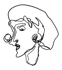 Contemporary abstract female face. Minimalistic elegant woman portrait. Hand drawn vector illustration. Continuous line drawing isolated on white. Modern style element for design, card, prints, decor.