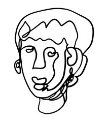 Contemporary abstract female face. Minimalistic elegant woman portrait. Hand drawn vector illustration. Continuous line drawing isolated on white. Modern style element for design, card, prints, decor.