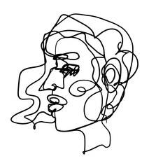Contemporary abstract female face. Minimalistic elegant woman portrait. Hand drawn vector illustration. Continuous line drawing isolated on white. Modern style element for design, card, prints, decor.