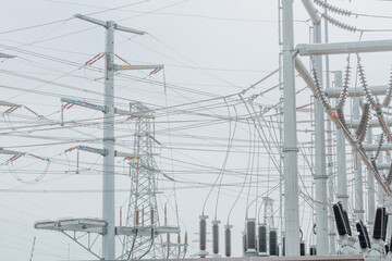 pole frames and wires in substations