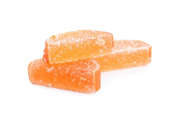 Tasty orange jelly candies isolated on white