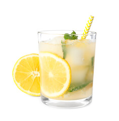 Cool freshly made lemonade in glass isolated on white