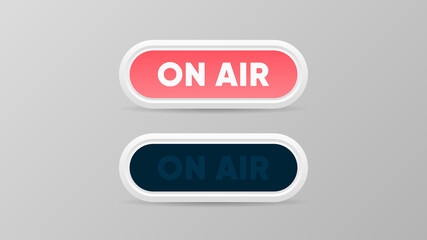 BUTTON MASTEROn air button, sign, label in 3d style. Switched on and switched off buttons. Vector illustration for radio, live stream, and others.