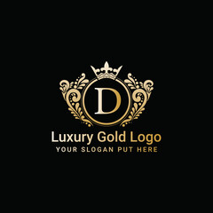 Luxury gold crown logo vector, Letter D icon	