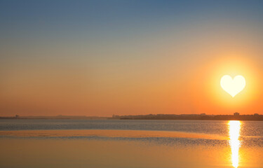 Picturesque view of beautiful sunset on riverside