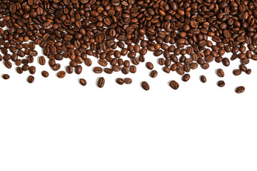 Roasted coffee beans on white background.
