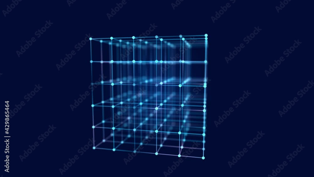 Poster Data storage technology. Abstract background with cube. Information transfer. 3D rendering. Seamless loop.