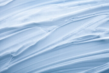 Cream gel gray blue transparent cosmetic sample texture with bubbles background
