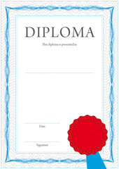 Diploma background with guilloche frame and a red seal (template)