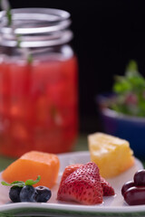 strawberry jam and fresh fruit