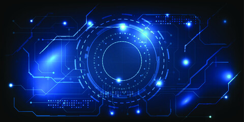 Digital architectural of technology with HUD and complexly digital circuit network blue futuristic digital technology.Vector illustrations.