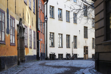 View of the Prastgatan street in the Stockholm Old town district.