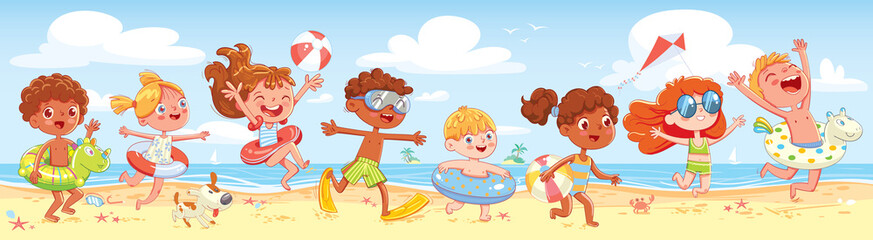 Obraz na płótnie Canvas Children have fun running on the beach