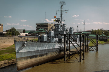 The Fletcher-class destroyer USS Kidd (DD-661) at the Louisiana Veterans Memorial in Baton Rouge,...