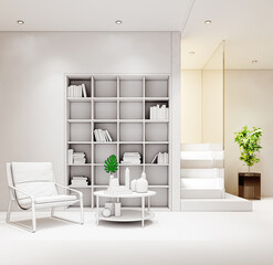 Illustration 3D rendering large luxury modern bright interiors Living room mockup computer digitally generated image