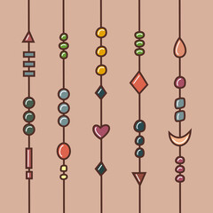 Vector doodle illustration in boho style. lines with beads. 