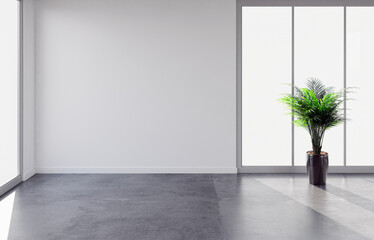 Idea of a white empty scandinavian room interior illustration 3D rendering with wooden floor and...
