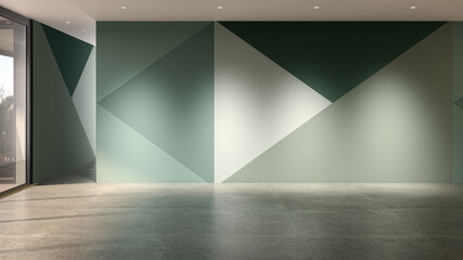 Idea of a white empty scandinavian room interior illustration 3D rendering with wooden floor and large wall and white